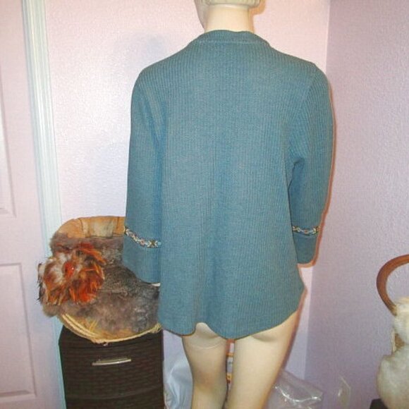 Soft Surroundings Tunic Top Size L Embroidered Waffle Knit Beaded Thermal - Picture 7 of 9